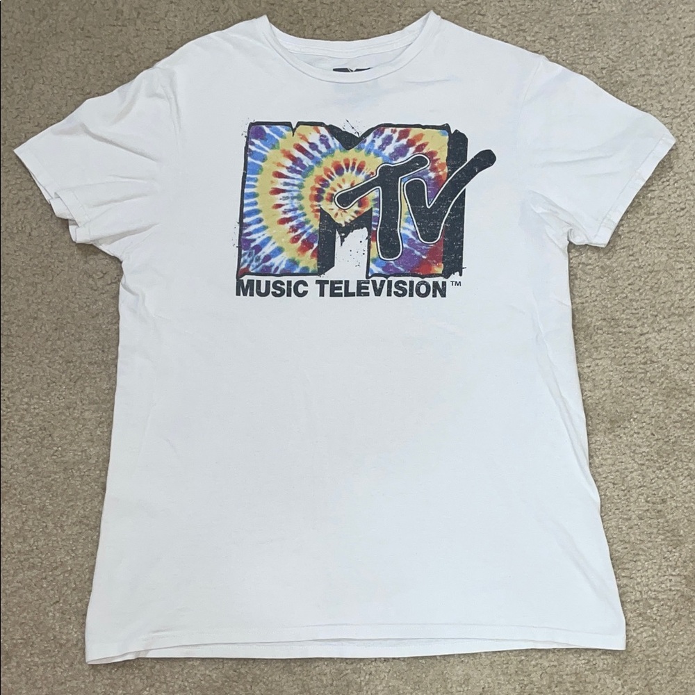 MTV White Tie-Dye Logo Short Sleeve Tee